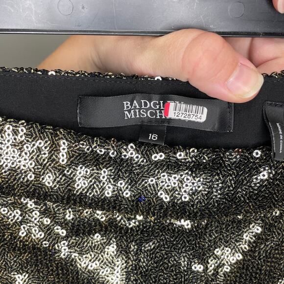 Badgley Mischka Sequin Gold Slim Fitted Stretch Sparkle Side Zip Pants size 16 - Picture 8 of 11